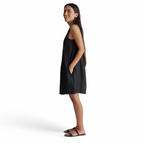 Quince 100% European Linen Black Sleeveless Swing Dress Women’s Medium Pockets - Picture 2 of 6